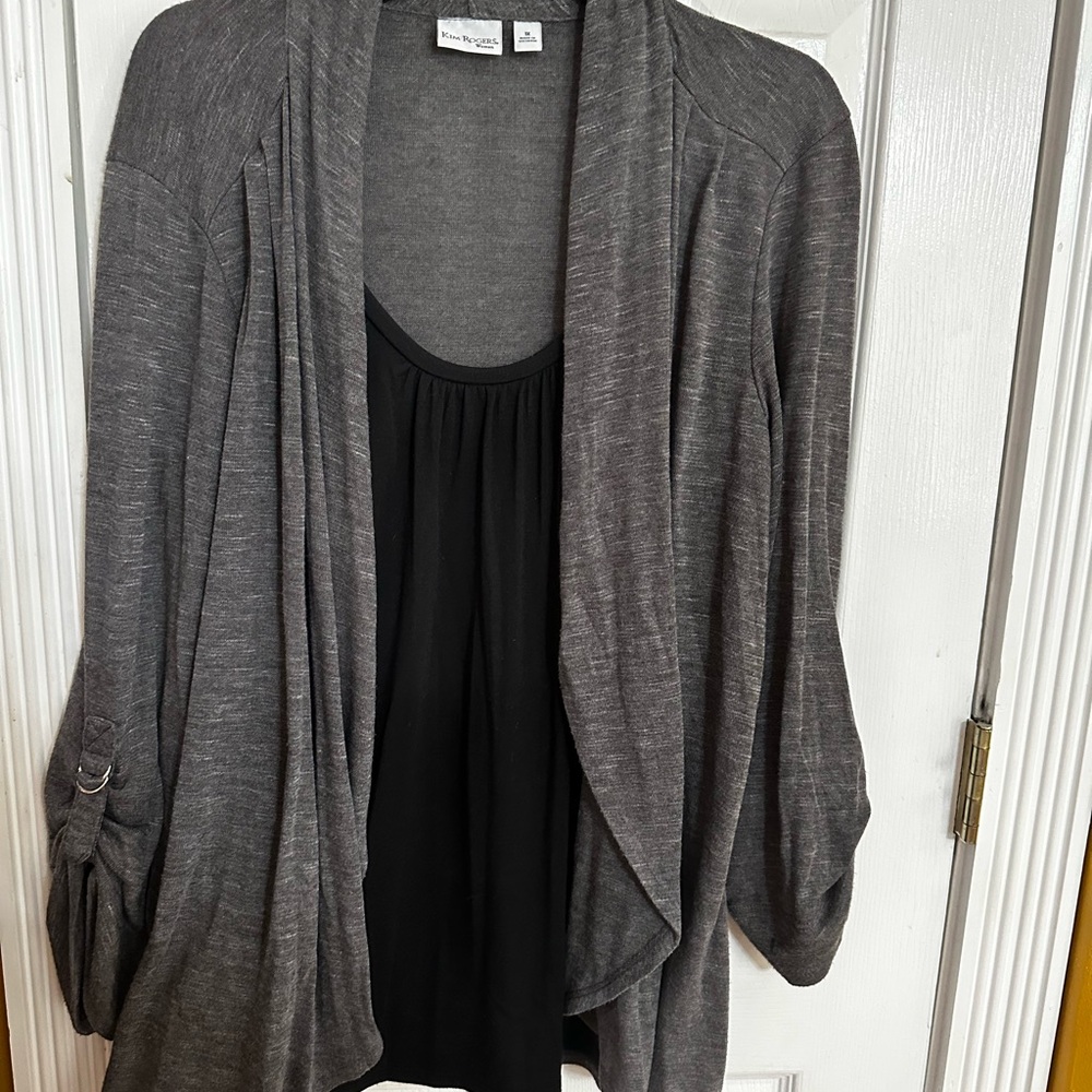 Kim Rogers Gray Draped Open-Front Women's Cardigan